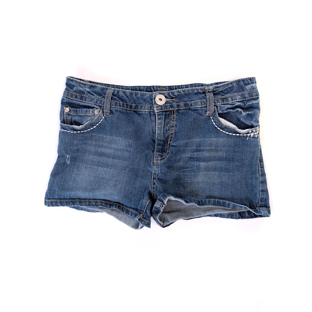 Cherokee Girls Blue Denim Shorts Medium Wash Embroidered Pockets Size XL 14-16